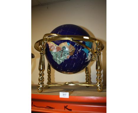 A LARGE MODERN GEMSTONE GLOBE, OVERALL H 41 CM