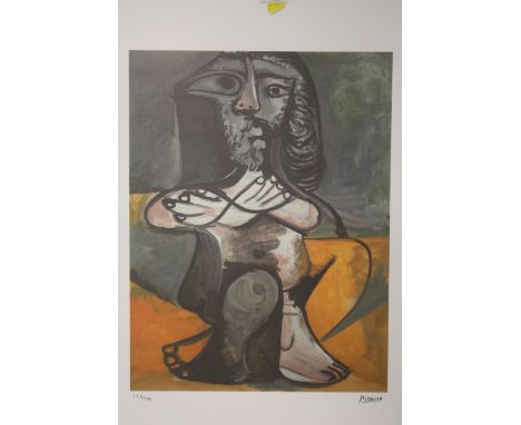 A FRAMED AND GLAZED LIMITED EDITION PICASSO ABSTRACT FIGURE STUDY PRINT 178/200 WITH BLIND STAMP LOWER LEFT SIZE - 36CM X 47.