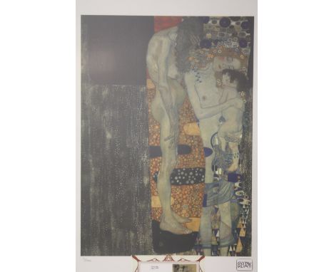 A FRAMED AND GLAZED LIMITED EDITION GUSTAV KLIMT MODERNIST PRINT OF NUDE FIGURES 15/200 WITH CERTIFICATE AND TREC BLIND STAMP