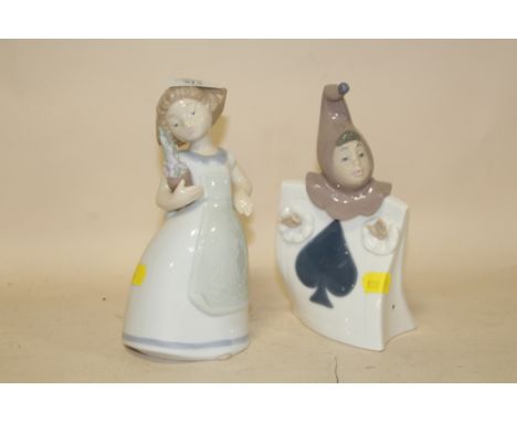 TWO NAO FIGURES OF A YOUNG GIRL HOLDING A PLANT POT AND A SPADE CARD EXAMPLE