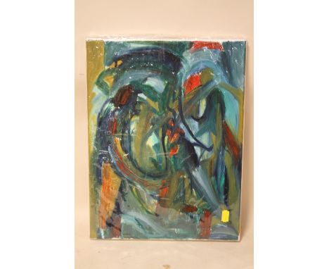 AN ABSTRACT UNFRAMED OIL ON CANVAS ENTITLED COMPOSITION 98 2007 BY NIGEL WATERS - SIGNATURE VERSO SIZE - 30.5CM X 40.5CM 