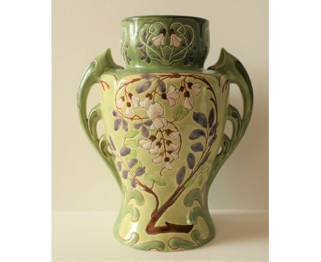 Rare vase en faïence de LONGWY d'époque Art Nouveau, vers 1900, parfait état - Hauteur : 32 cmRare earthenware vase LONGWY Ar