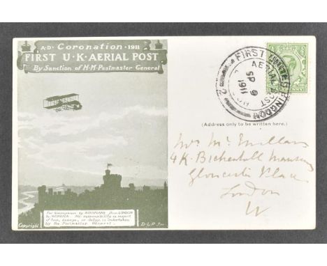 *Postal History - First UK Aerial Post. A group of 8 x 1911 First UK Aerial Post flown cards,  including 3 brown (1 creased a