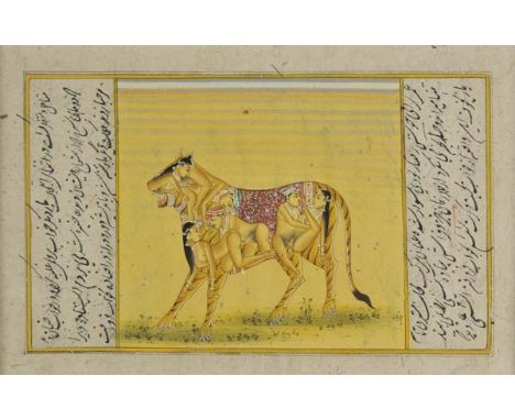 *Mewar School. Composite tiger with erotic figures, possibly Udaipur, mid 19th century,  gouache and watercolour on recycled 