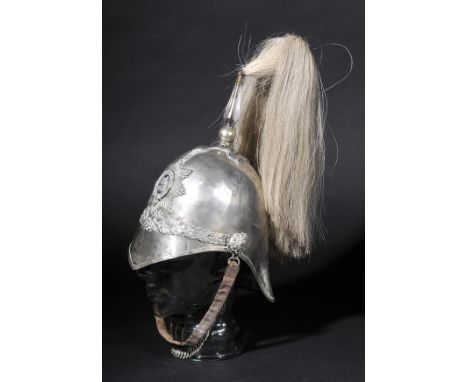 *Albert Helmet. An officer's helmet of the Montgomeryshire Yeomanry Cavalry,  with plated skull, helmet plate, plume holder a