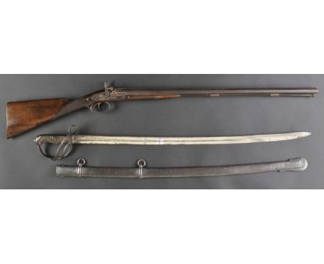 *Cavalry Sword. A Victorian cavalry officer's sword,  the 89cm slightly curved blade (later plating), with iron triple bar gu