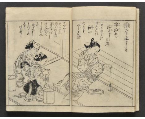Sukenobu (Nishikawa, 1671-1750). Ehon kai gasen 'Picture Book of Shell Songs', 1748, woodblock illustrated, a little dust-soi