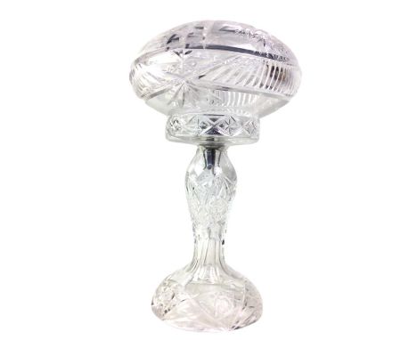 CRYSTAL MUSHROOM TABLE LAMP, MID 20TH CENTURY the domed circular shade over a tapered column, raised on a domed foot32cm high