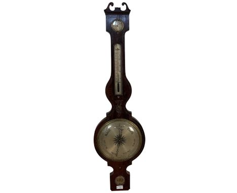 GEORGIAN ROSEWOOD INLAID BAROMETER AND A MAHOGANY BAROMETER the rosewood barometer by B Porri, Skipton Rosewood barometer 110