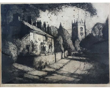 TWO ETCHINGS, AND A FURTHER PRINT the two etchings depicting a street with cathedral distant, the other depicting a cathedral