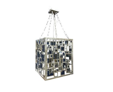 MODERNIST SQUARE METAL CEILING LIGHT, BY DAR LIGHTING suspended on chains with four lights100cm
