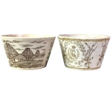 TWO VICTORIAN POTTERY TRANSFER PRINT BOWLS, LATE 19TH CENTURY the first commemorating Queen Victoria's Golden Jubilee dated 1