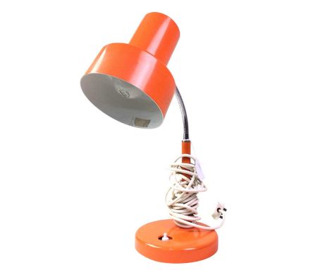 RETRO STYLE DESK LAMP, IN THE STYLE OF PIFCO orange in colour, with push button base, for use with 60WATT bulbs only