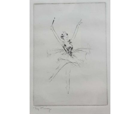 * TROY KINNEY (AMERICAN 1871 - 1938), BALLERINA etching on paper, signedmounted, framed and under glassoverall size 34cm x 24