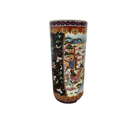 CERAMIC STICK STAND, ALONG WITH ASSORTED STICKS including a silver topped canestick stand 46cm high