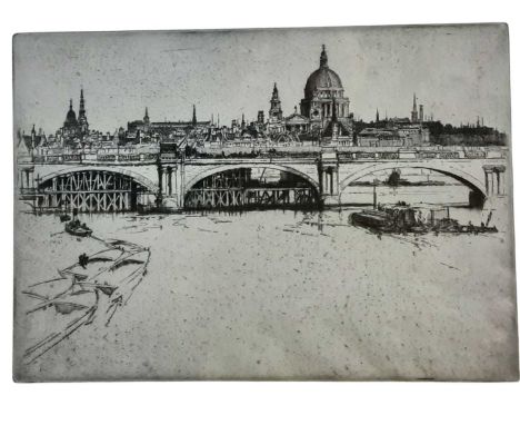 FREDERICK RICHARDS (BRITISH 20TH CENTURY), WATERLOO BRIDGE etching on paper, signedmounted, framed and under glassoverall siz