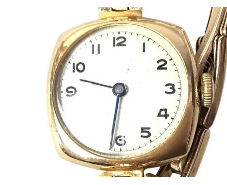 VINTAGE GOLD MANUAL WIND WRISTWATCH, with Arabic numeral hour markers, the case and bracelet marked for nine carat goldthe ca