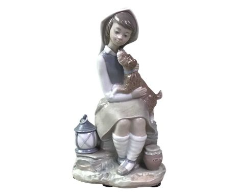 GROUP OF FIGURES, including a Lladro figure of a dog, girl holding a dog, Nao figure of a girl and a figure of a ducklargest 
