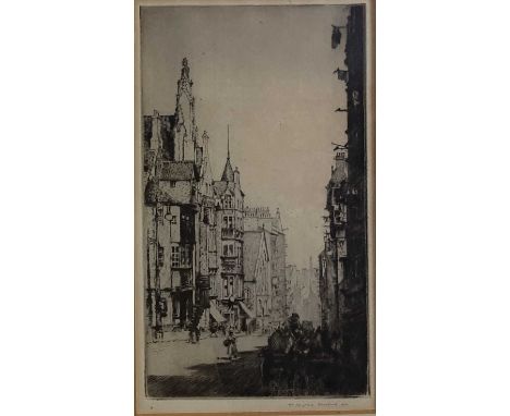 * WILLIAM DOUGLAS MACLEOD (SCOTTISH 1892 - 1963), HIGH STREET & CANONGATE, EDINBURGH etching on paper, signedmounted, framed 