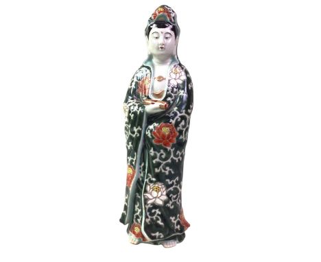 CHINESE PORCELAIN FAMILLE VERTE FIGURE, modelled as a female in traditional dress while holding a scroll26cm high
