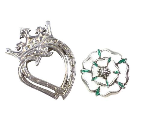 SILVER LUCKENBOOTH, ALONG WITH A SILVER AND ENAMEL YORKSHIRE ROSE both marked
