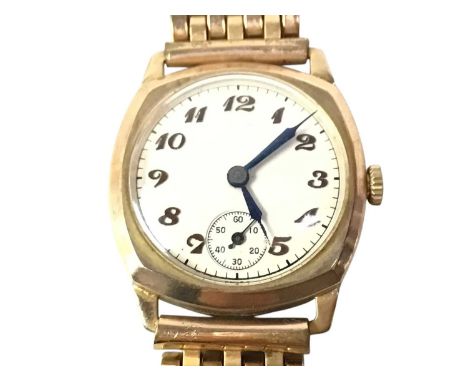VINTAGE MANUAL WIND WRIST WATCH, NINE CARAT GOLD with Arabic numeral and subsidiary dial, the case with initials to back, and