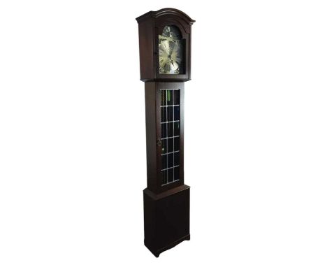 MAHOGANY LONGCASE CLOCK, LATE 20TH CENTURY the silvered dial with Roman numerals and outer seconds track, also with motif mar