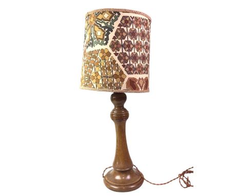 OAK TURNED TABLE LAMP, with shade69cm high