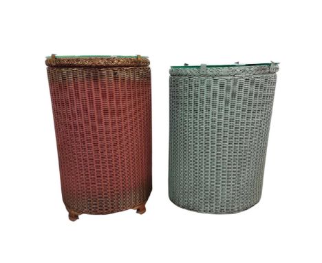 TWO LLOYD LOOM LAUNDRY BASKETS in pink and green with original labels60cm high