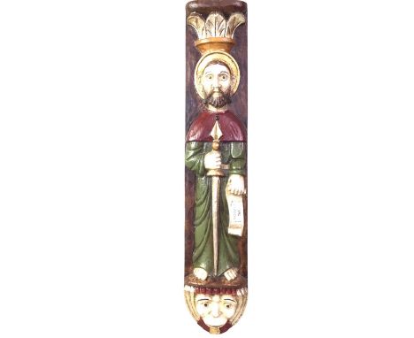 PAIR OF SAINT JAMES CARVINGS, SPANISH MID 1960s comprising two carvings, both of Saint Yago (Saint James) holding his bible, 