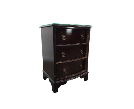 MAHOGANY CHEST OF THREE DRAWERS, GEORGE V with brass handles, on bracket feet72cm high, 53cm wide