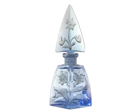 CZECHOSLOVAKIAN ART DECO BLUE TINTED GLASS SCENT BOTTLE, ALONG WITH A GOURD SHAPED GLASS BOTTLE the first with stopperQty: 2