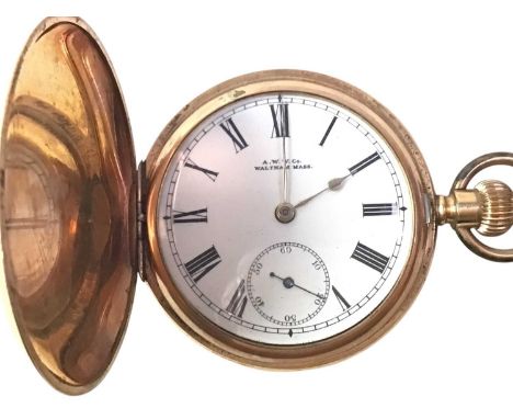 GOLD PLATED POCKET WATCH, AND A MEDAL maker A.W.W.Co. Waltham, along with a medal, marked Children's fete, Glasgow
