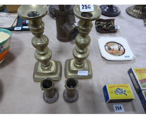 Pair of Georgian Candle Stick Holders & 2 Trench Art Candle Stick Holders