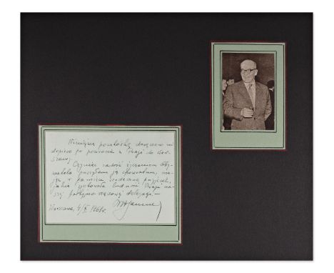 WLADYSLAW GOMULKA (1905-1982) | DEDICATION WITH SIGNATURE (POLAND / POLISH) | 1961 | profession: Politician | country: Poland
