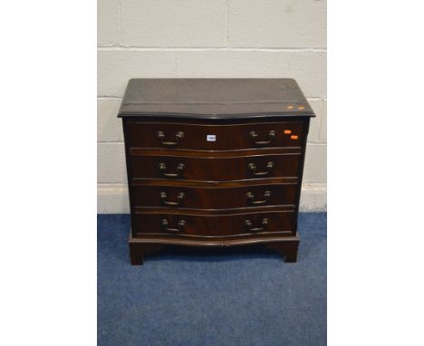 A MAHOGANY SERPENTINE CHEST OF FOUR LONG DRAWERS, on bracket feet, width 75cm x height 72cm x height 72cm