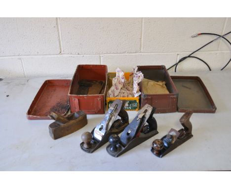 TWO VINTAGE FIBRE CASES CONTAINING CARPENTRY TOOLS including a boxed Stanley Bailey No 4 plane, a Rapier No 400 plane, an Unb