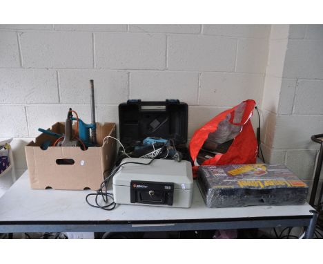 AN ERBAUER BELT SANDER in case (PAT pass and working) with a bag of belts, a Sentry 1100 lock box with one key, a Power Maste