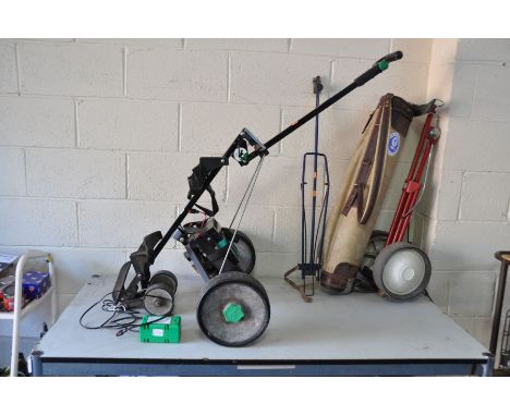 A HILL BILLY ELECTRIC GOLF TROLLEY with charger and one battery (charger PAT pass and working but battery flat so untested), 