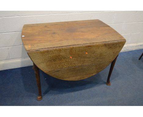 A GEORGIAN OAK OVAL GATE LEG TABLE on padded feet, closed depth 83cm x open depth 174cm x width 126cm x height 74cm (repair m