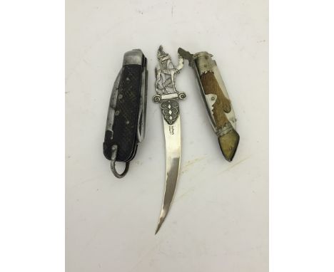 A silver paper/opener; together with two vintage paper knives
