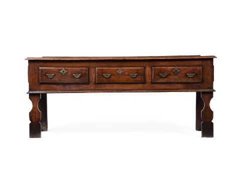 A GEORGE II OAK DRESSER BASEMID 18TH CENTURY78cm high, 182cm wide, 50cm deepProvenance: Private Collection, Grade II listed M