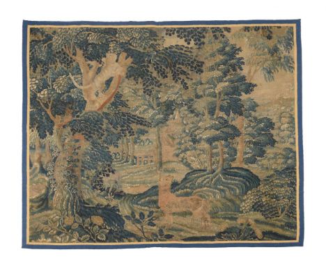 A VERDURE TAPESTRY PANEL PROBABLY FLEMISH, LATE 17TH CENTURYFragment from a larger example with animals hunting on the ground