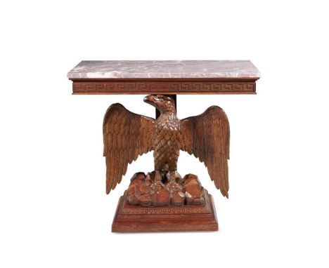 A CARVED PINE EAGLE CONSOLE TABLE18TH CENTURYMounted with a variegated fior di pesco marble top92cm high, 105cm wide, 46cm de
