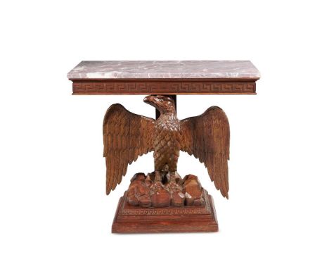 A CARVED PINE EAGLE CONSOLE TABLE18TH CENTURYMounted with a variegated fior di pesco marble top92cm high, 105cm wide, 46cm de