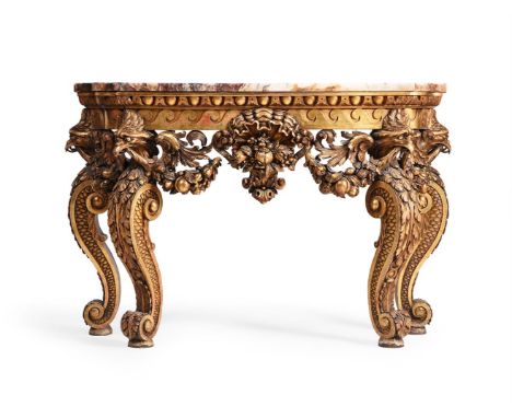 A GILTWOOD AND MARBLE CONSOLE TABLEIN THE MANNER OF WILLIAM KENT, 20TH CENTURY93cm high, 137cm wide, 51cm deepCondition Repor
