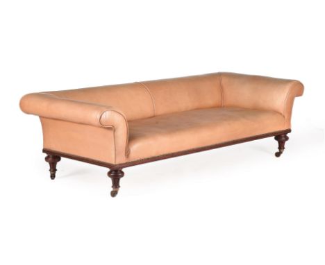 A VICTORIAN WALNUT AND LEATHER UPHOLSTERED SOFA IN THE MANNER OF HOLLAND & SONS, LATE 19TH CENTURY approximately 65cm high, 2