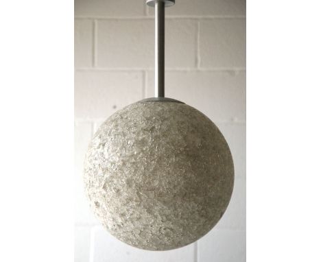 A stunning original 1970's retro vintage ceiling light lamp fixture pendant having a sugar white / clear lucite globe with br