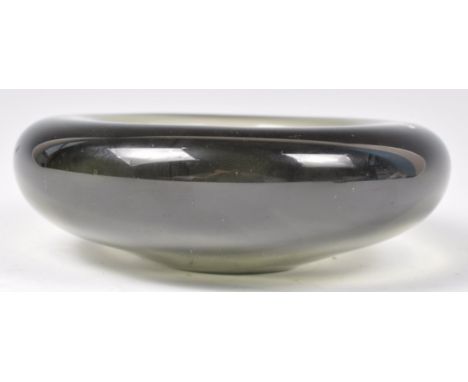 Per Lutken (&nbsp;Lütken ) - Holmegaard - A c1961 retro vintage studio art glass bowl having an off centre dish and smokey du