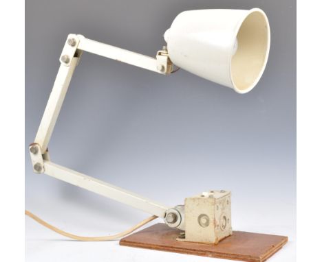 Memlite - A mid 20th century vintage industrial workman's / factory articulated desk / table lamp fitted to a switch box supp